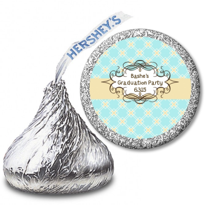 Aqua & Yellow - Hershey Kiss Graduation Party Sticker Labels