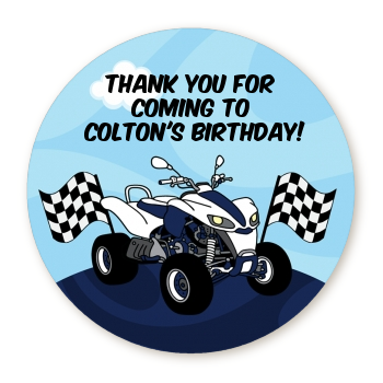  ATV 4 Wheeler Quad - Round Personalized Birthday Party Sticker Labels 