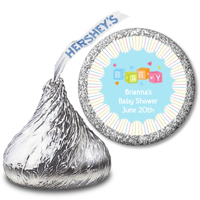 Baby Blocks Blue - Hershey Kiss Baby Shower Sticker Labels