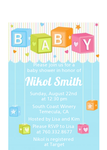 Baby Blocks Blue - Baby Shower Petite Invitations