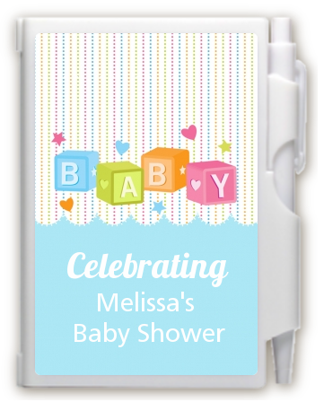 Baby Blocks Blue - Baby Shower Personalized Notebook Favor