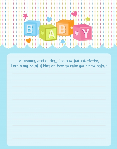 Baby Blocks Blue - Baby Shower Notes of Advice