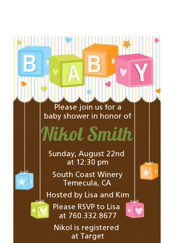  Baby Blocks - Baby Shower Petite Invitations Brown