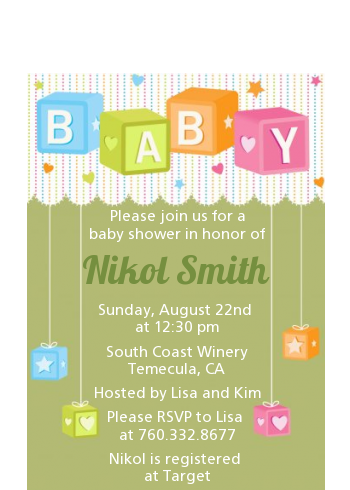  Baby Blocks - Baby Shower Petite Invitations Brown