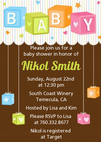  Baby Blocks - Baby Shower Invitations Brown