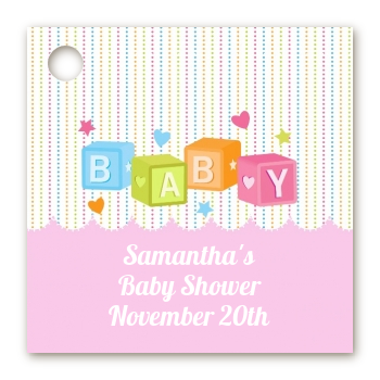 Baby Blocks Pink - Personalized Baby Shower Card Stock Favor Tags