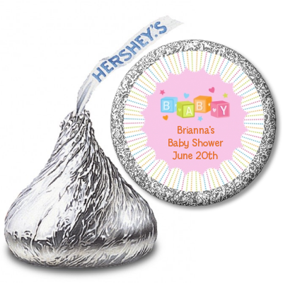 Baby Blocks Pink - Hershey Kiss Baby Shower Sticker Labels