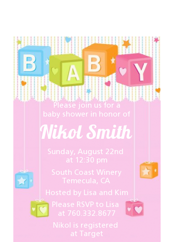 Baby Blocks Pink - Baby Shower Petite Invitations