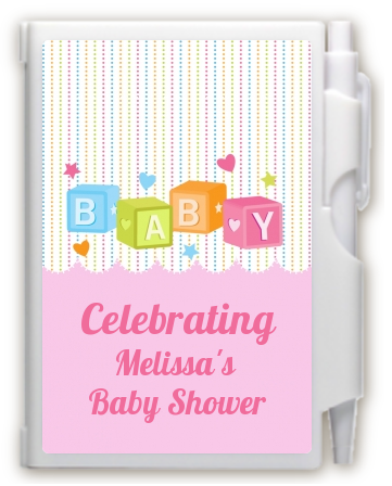 Baby Blocks Pink - Baby Shower Personalized Notebook Favor