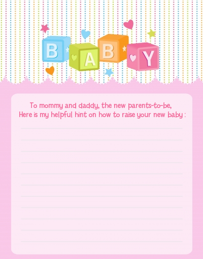 Baby Blocks Pink - Baby Shower Notes of Advice