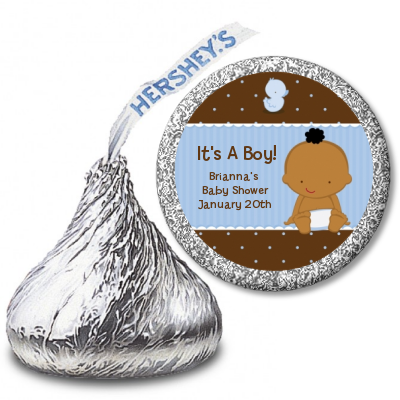 Baby Boy African American - Hershey Kiss Baby Shower Sticker Labels