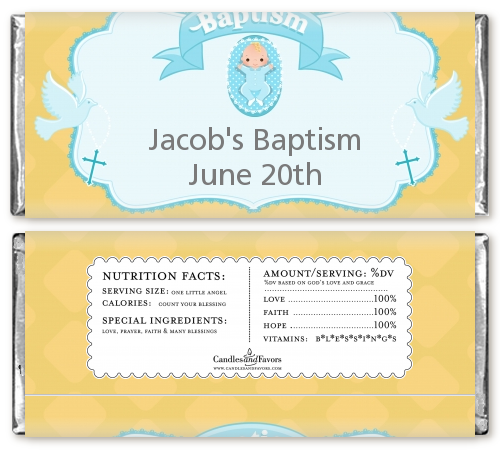  Baby Boy - Personalized Baptism / Christening Candy Bar Wrappers Option 1