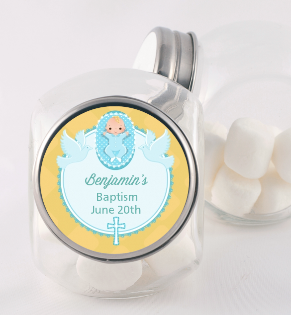  Baby Boy - Personalized Baptism / Christening Candy Jar Option 1