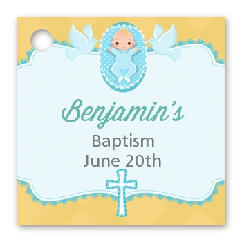  Baby Boy - Personalized Baptism / Christening Card Stock Favor Tags Option 1