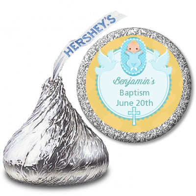  Baby Boy - Hershey Kiss Baptism / Christening Sticker Labels Option 1