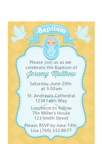 Baby Boy - Baptism / Christening Petite Invitations Option 1
