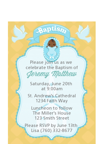  Baby Boy - Baptism / Christening Petite Invitations Option 1