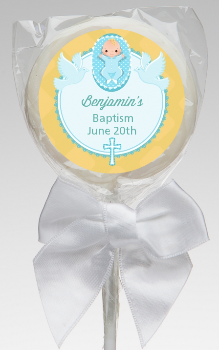  Baby Boy - Personalized Baptism / Christening Lollipop Favors Option 1