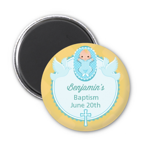  Baby Boy - Personalized Baptism / Christening Magnet Favors Option 1