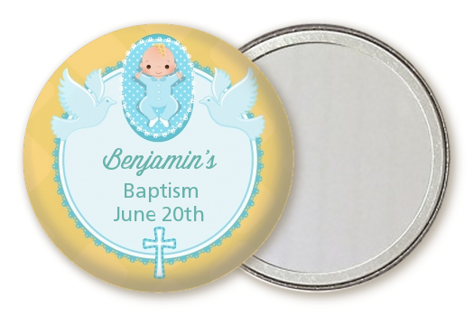  Baby Boy - Personalized Baptism / Christening Pocket Mirror Favors Option 1