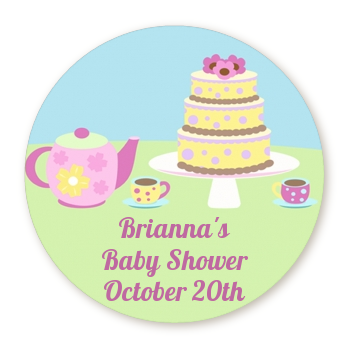  Baby Brewing Tea Party - Round Personalized Baby Shower Sticker Labels 