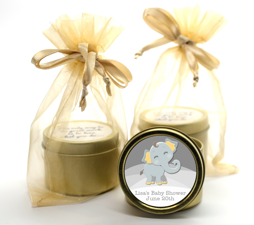  Baby Elephant - Baby Shower Gold Tin Candle Favors Option 1