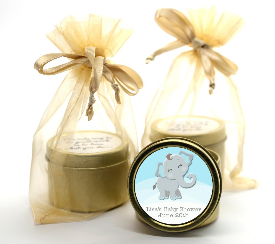  Baby Elephant - Baby Shower Gold Tin Candle Favors Option 1