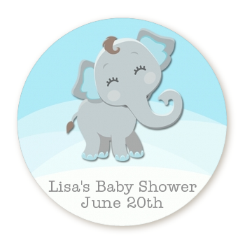  Baby Elephant - Round Personalized Baby Shower Sticker Labels Option 1