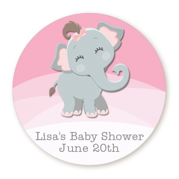  Baby Elephant - Round Personalized Baby Shower Sticker Labels Option 1