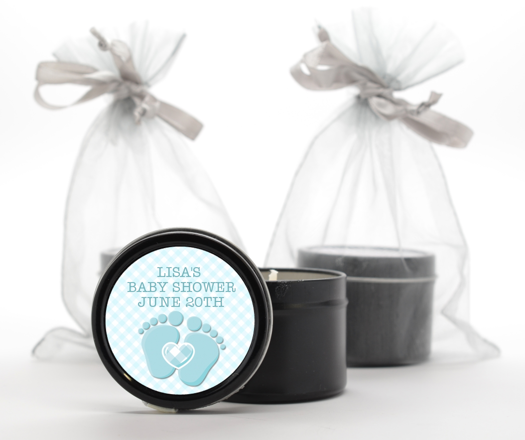  Baby Feet Baby Boy - Baby Shower Black Candle Tin Favors Option 1