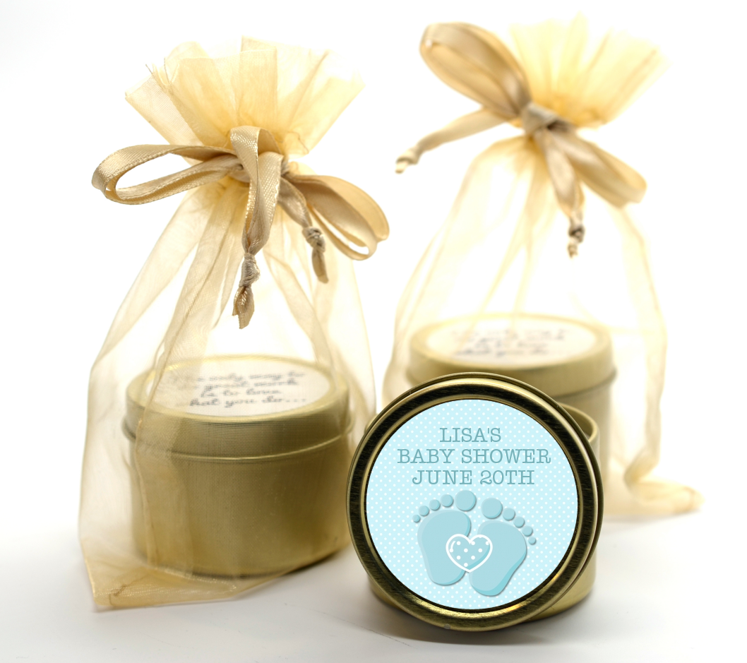  Baby Feet Baby Boy - Baby Shower Gold Tin Candle Favors Option 1