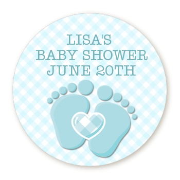  Baby Feet Baby Boy - Round Personalized Baby Shower Sticker Labels Option 1