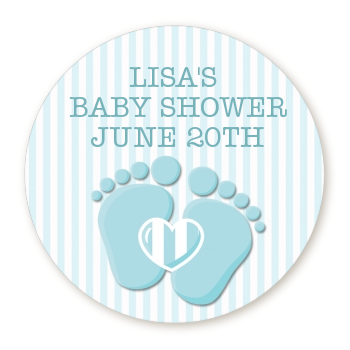  Baby Feet Baby Boy - Round Personalized Baby Shower Sticker Labels Option 1