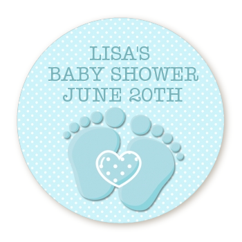  Baby Feet Baby Boy - Round Personalized Baby Shower Sticker Labels Option 1