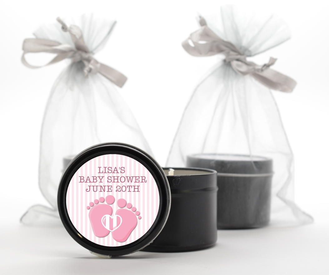  Baby Feet Baby Girl - Baby Shower Black Candle Tin Favors Option 1