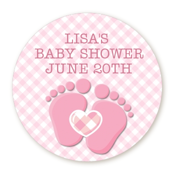  Baby Feet Baby Girl - Round Personalized Baby Shower Sticker Labels Option 1