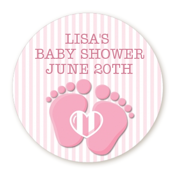  Baby Feet Baby Girl - Round Personalized Baby Shower Sticker Labels Option 1