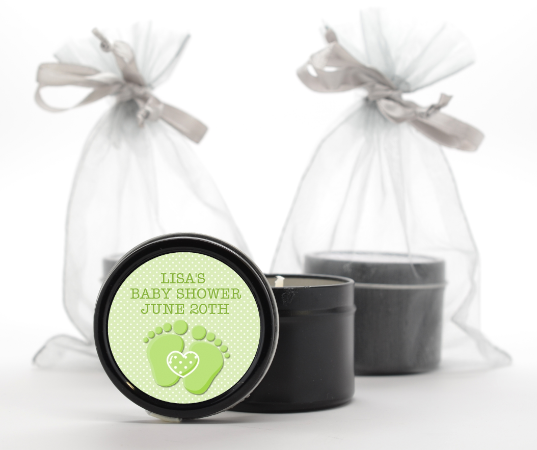  Baby Feet Baby Green - Baby Shower Black Candle Tin Favors Option 1