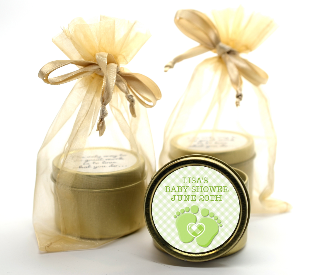  Baby Feet Baby Green - Baby Shower Gold Tin Candle Favors Option 1