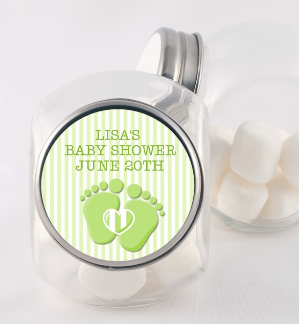  Baby Feet Baby Green - Personalized Baby Shower Candy Jar Option 1