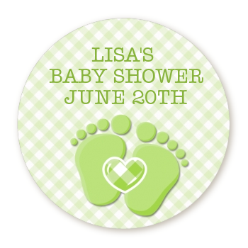  Baby Feet Baby Green - Round Personalized Baby Shower Sticker Labels Option 1