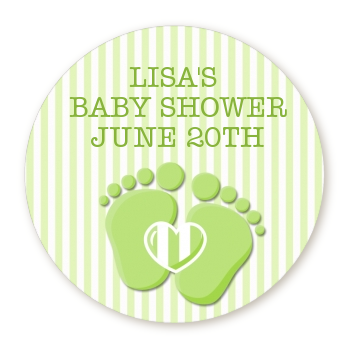  Baby Feet Baby Green - Round Personalized Baby Shower Sticker Labels Option 1