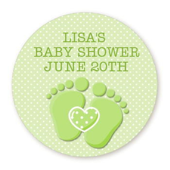  Baby Feet Baby Green - Round Personalized Baby Shower Sticker Labels Option 1