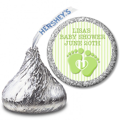  Baby Feet Baby Green - Hershey Kiss Baby Shower Sticker Labels Option 1