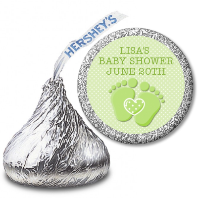  Baby Feet Baby Green - Hershey Kiss Baby Shower Sticker Labels Option 1