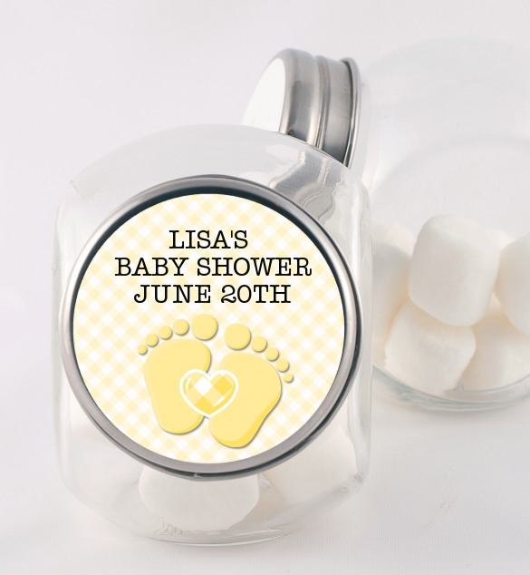  Baby Feet Neutral - Personalized Baby Shower Candy Jar Option 1