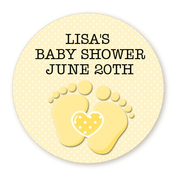  Baby Feet Neutral - Round Personalized Baby Shower Sticker Labels Option 1