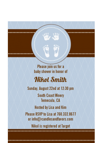 Baby Feet Pitter Patter Blue - Baby Shower Petite Invitations