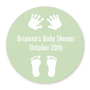  Baby Feet Pitter Patter Neutral - Round Personalized Baby Shower Sticker Labels 