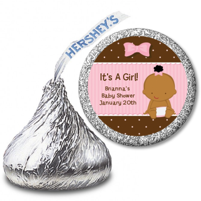 Baby Girl African American - Hershey Kiss Baby Shower Sticker Labels